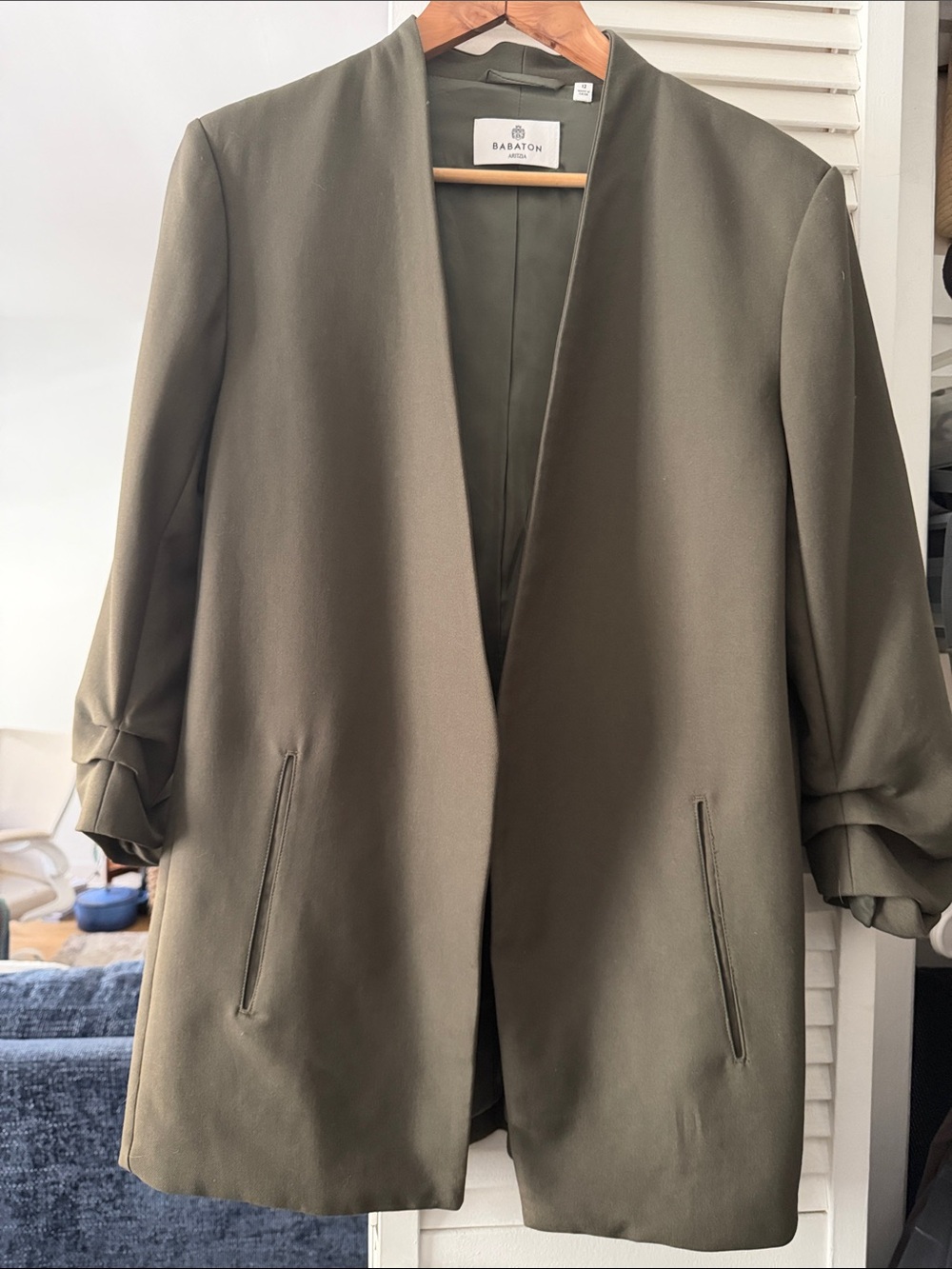 Aritzia Babaton Olive Blazer-Style Open Jacket